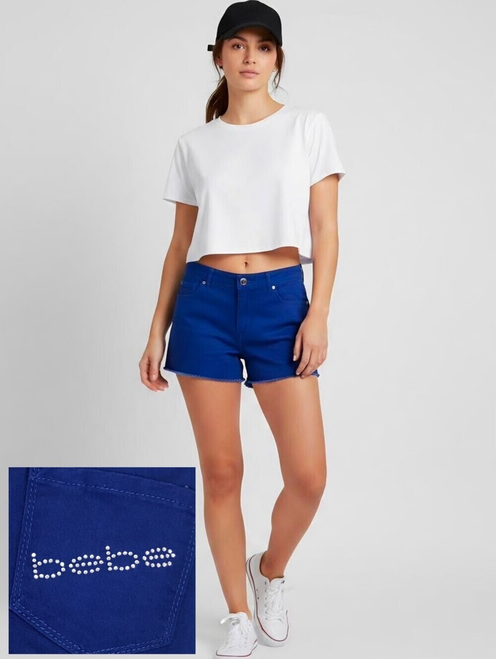 New! Bebe Rhinestones Bling Royal Blue Surf The Web Frayed Raw Hem Shorts